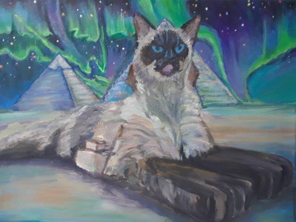 Cosmic Cat — fantasy & animals acrylic painting on canvas by Tom Goetz