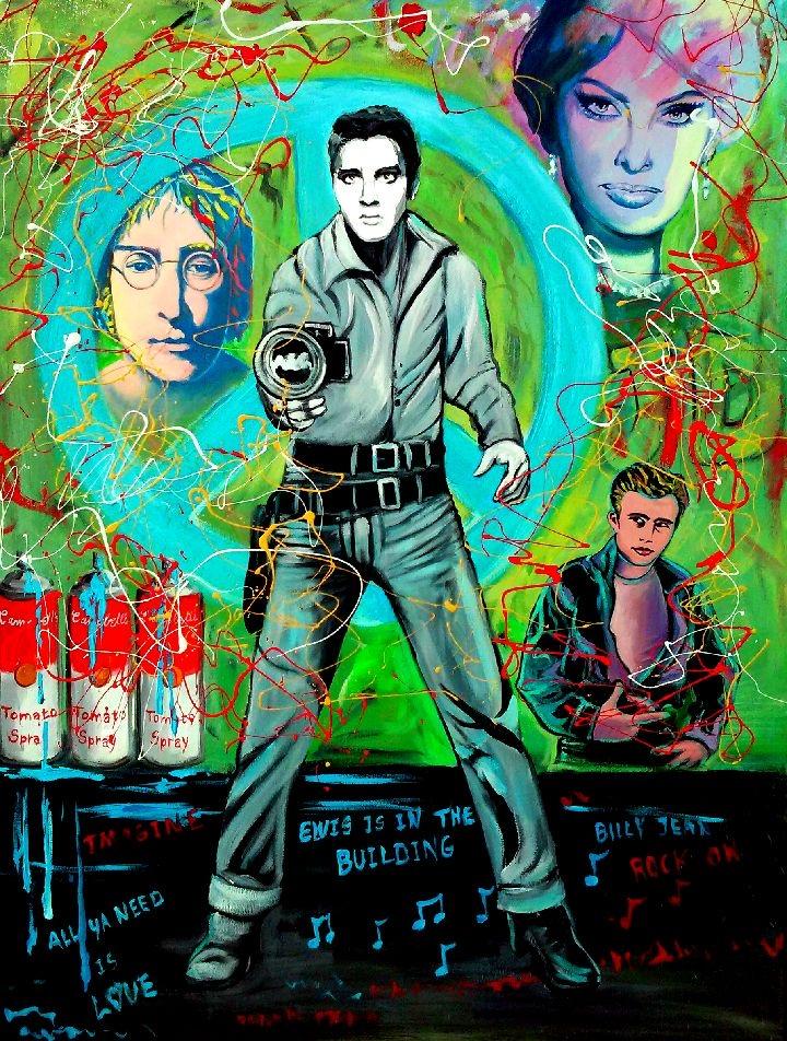 Elvis Is in the Building — pop culture acrylic painting on canvas by Tom Goetz