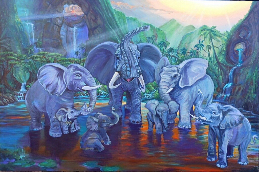 Custom elephant family painting in progress