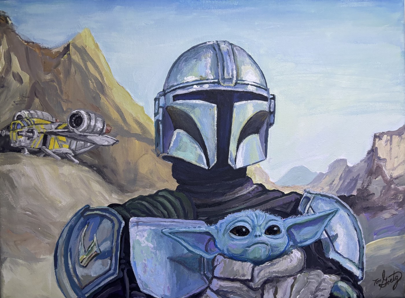 The Desert Is This Way — Mandalorian & Grogu original canvas by Tom Goetz