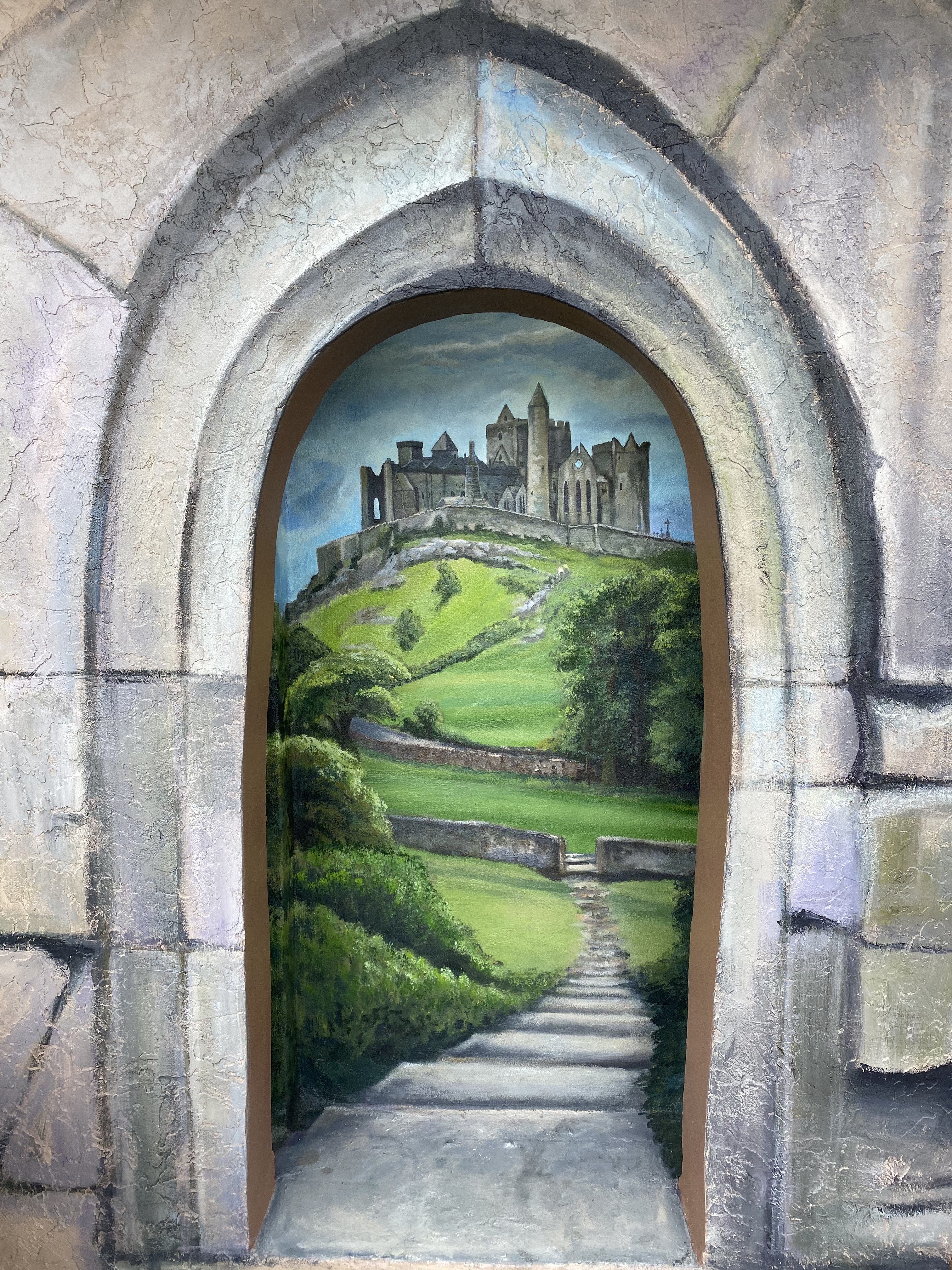 Castle arch trompe l'oeil mural